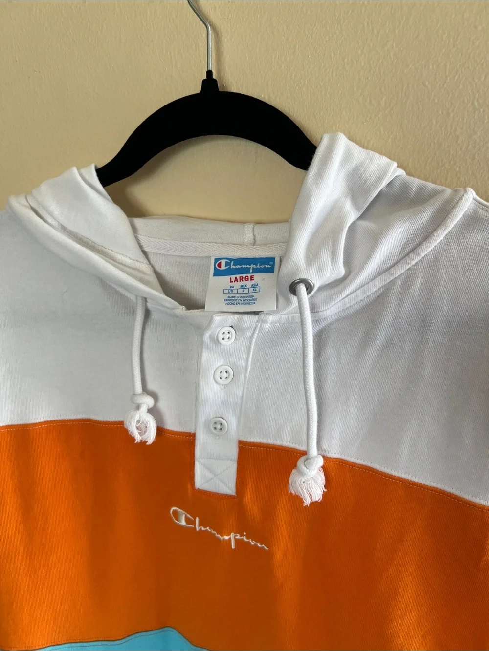 Champion Colorblock Crewneck Hoodie - White/Orange/Turquoise/Gray